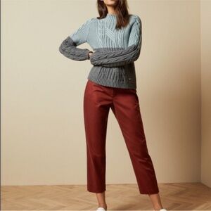 Ted Baker Slimbo Chunky Cable Knit Sweater Colorblocked Blue Gray Size 4 = US 12